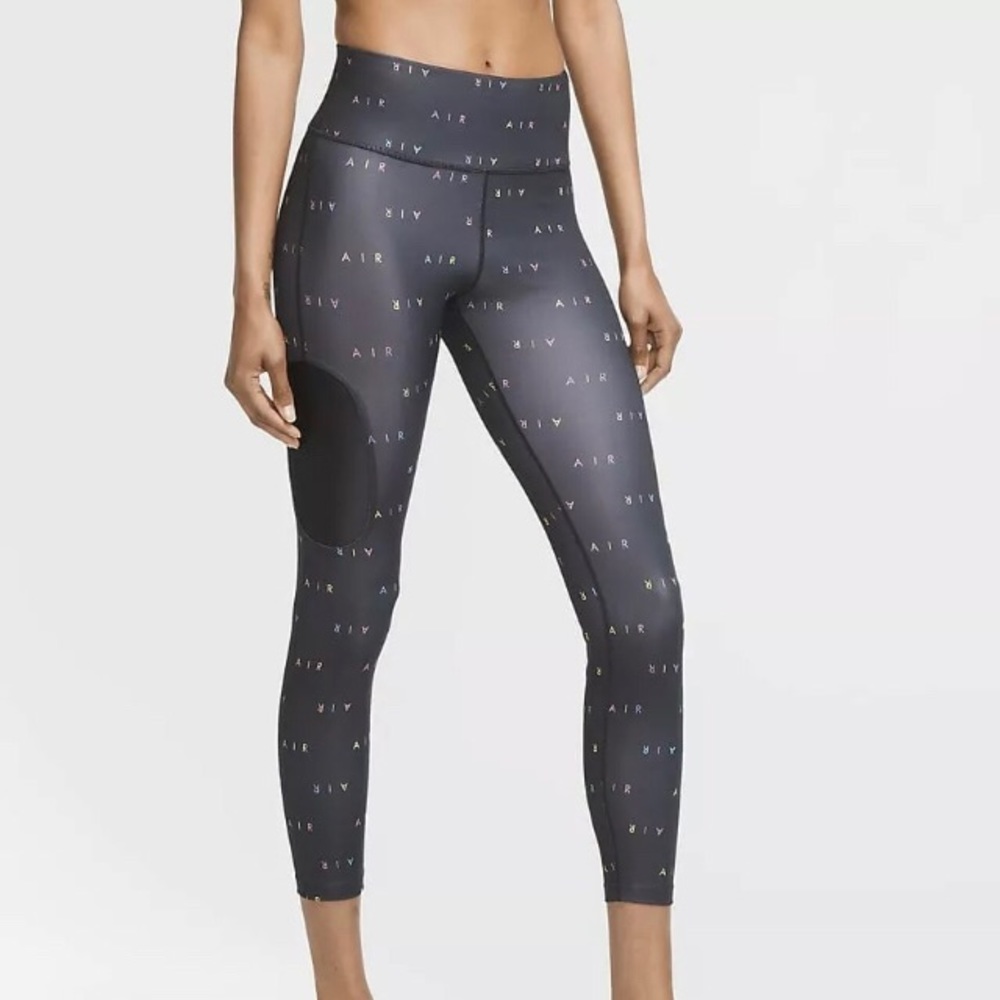 Nike Air 7/8 Running Leggings Black with Colorful All Over Logo Size 3XL 3X New